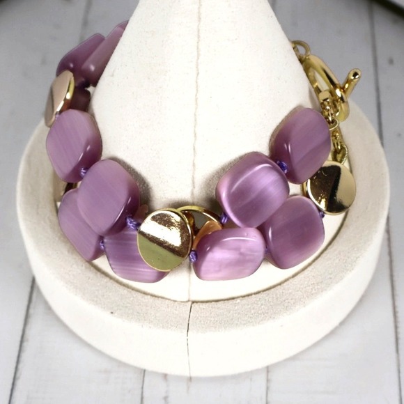 Talbots Jewelry - Talbots NWOT Radiant Orchid Purple Cats Eye Link Gold Adjustable Toggle Bracelet
